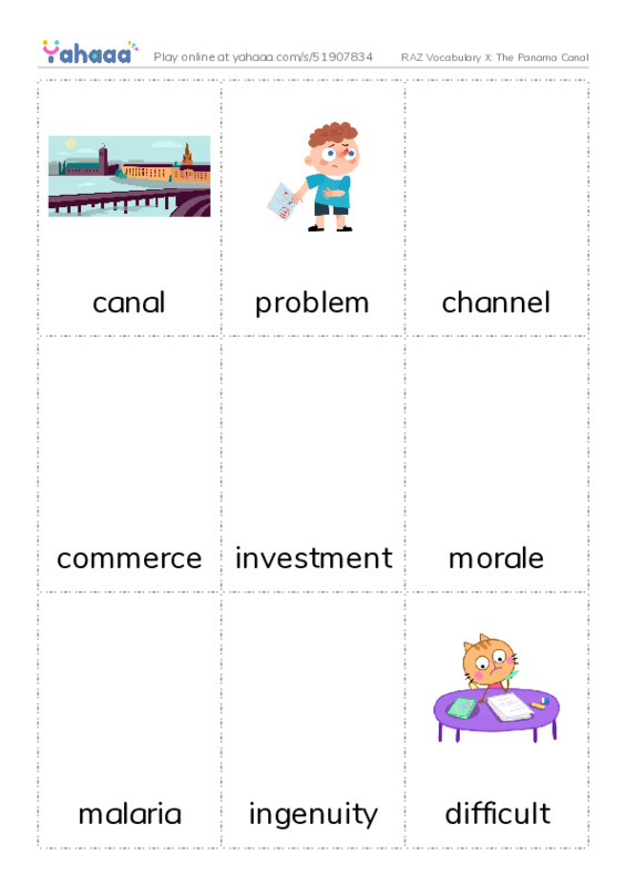 RAZ Vocabulary X: The Panama Canal PDF flaschards with images