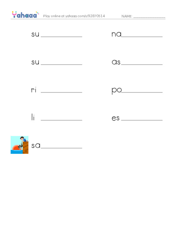 RAZ Vocabulary X: The Reef PDF worksheet writing row