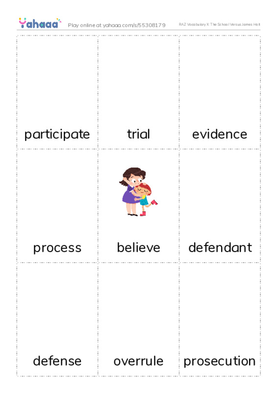 RAZ Vocabulary X: The School Versus James Holt PDF flaschards with images