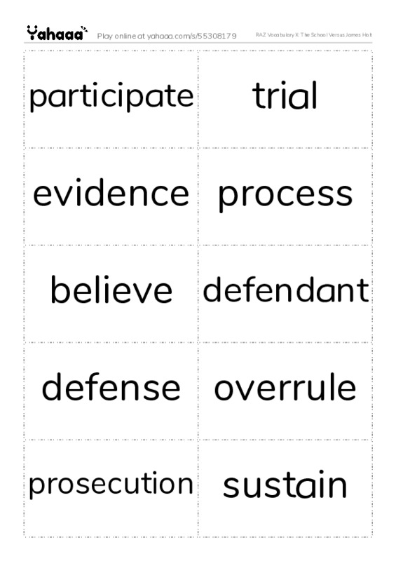 RAZ Vocabulary X: The School Versus James Holt PDF two columns flashcards