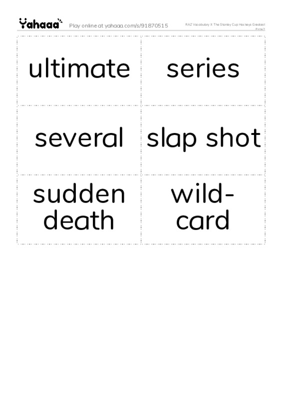 RAZ Vocabulary X: The Stanley Cup Hockeys Greatest Prize2 PDF two columns flashcards