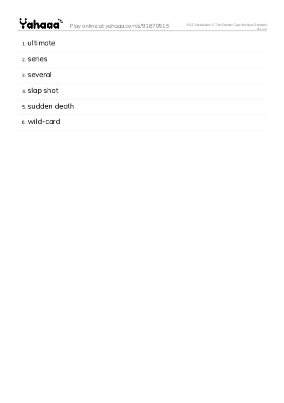 RAZ Vocabulary X: The Stanley Cup Hockeys Greatest Prize2 PDF words glossary