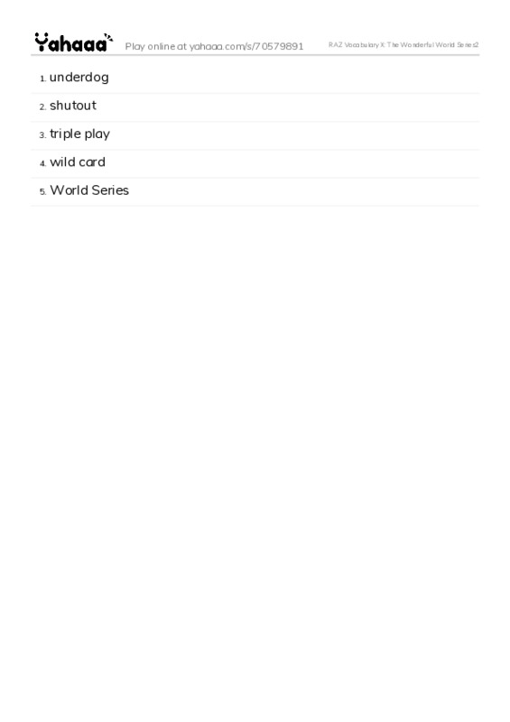 RAZ Vocabulary X: The Wonderful World Series2 PDF words glossary