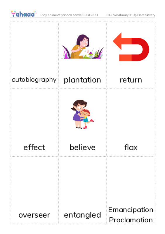 RAZ Vocabulary X: Up From Slavery PDF flaschards with images