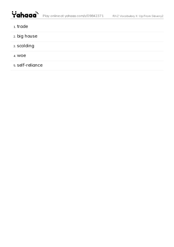 RAZ Vocabulary X: Up From Slavery2 PDF words glossary