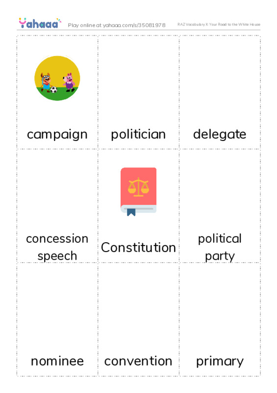 RAZ Vocabulary X: Your Road to the White House PDF flaschards with images