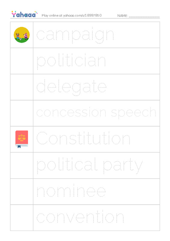 RAZ Vocabulary X: Your Road to the White House PDF one column image words