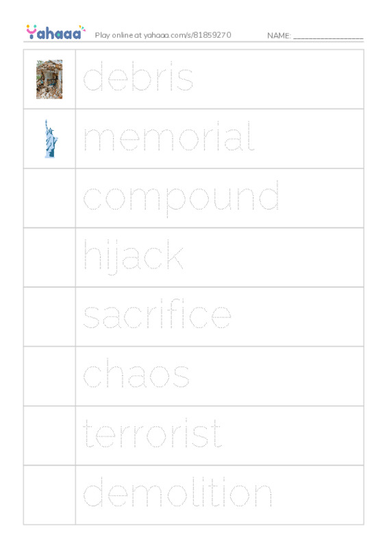 RAZ Vocabulary Y: 911 A Dark Day PDF one column image words