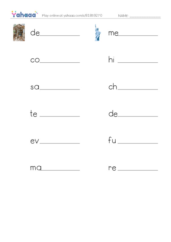 RAZ Vocabulary Y: 911 A Dark Day PDF worksheet writing row