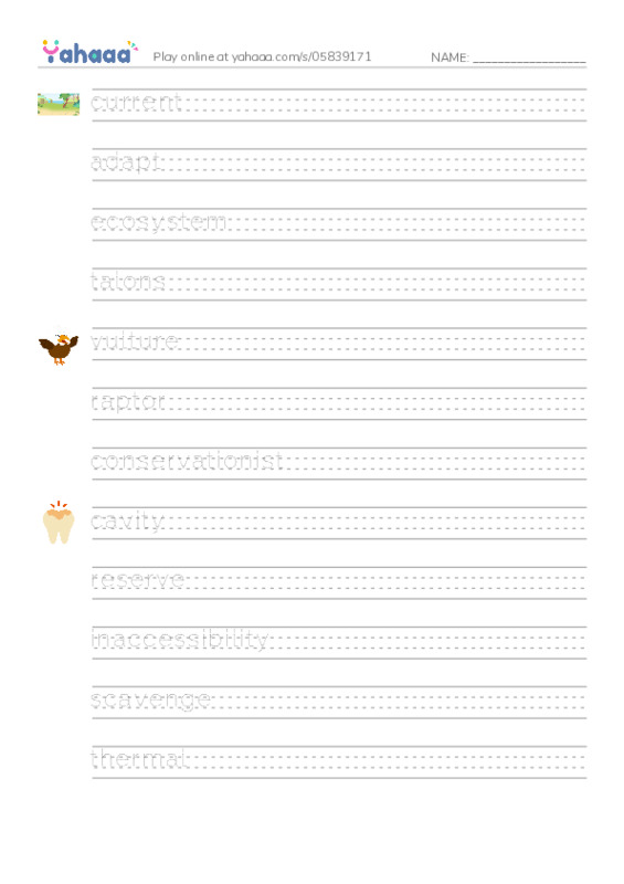 RAZ Vocabulary Y: Condors Giant Birds PDF write between the lines worksheet