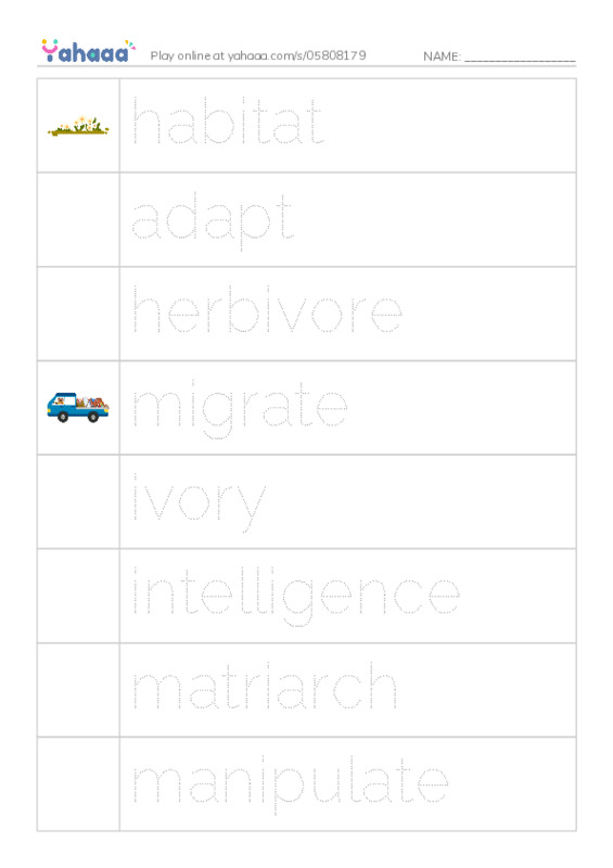 RAZ Vocabulary Y: Elephants Giant Mammals PDF one column image words
