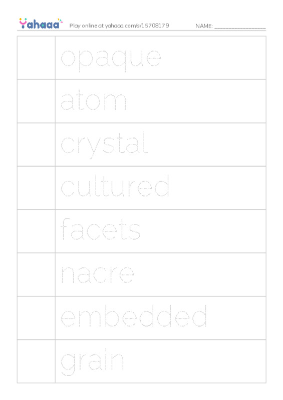 RAZ Vocabulary Y: Gems Treasures from the Earth PDF one column image words