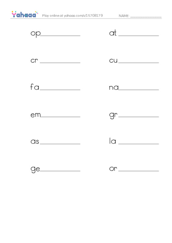 RAZ Vocabulary Y: Gems Treasures from the Earth PDF worksheet writing row