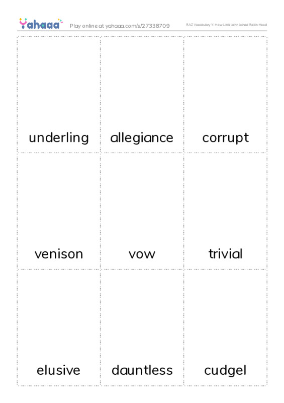 RAZ Vocabulary Y: How Little John Joined Robin Hood PDF flaschards with images