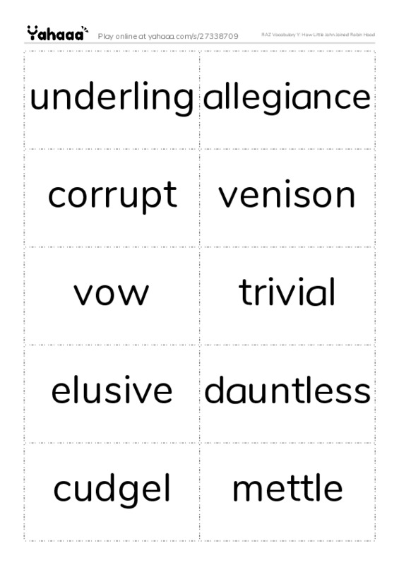 RAZ Vocabulary Y: How Little John Joined Robin Hood PDF two columns flashcards