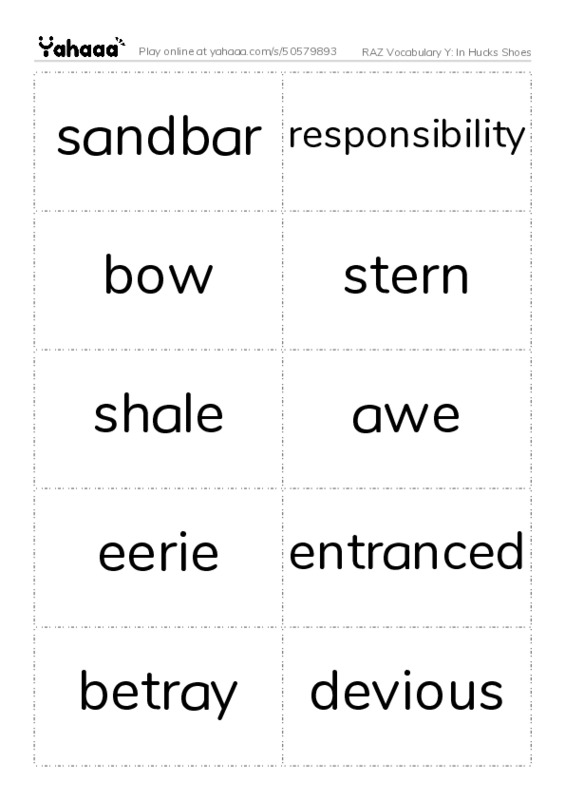 RAZ Vocabulary Y: In Hucks Shoes PDF two columns flashcards