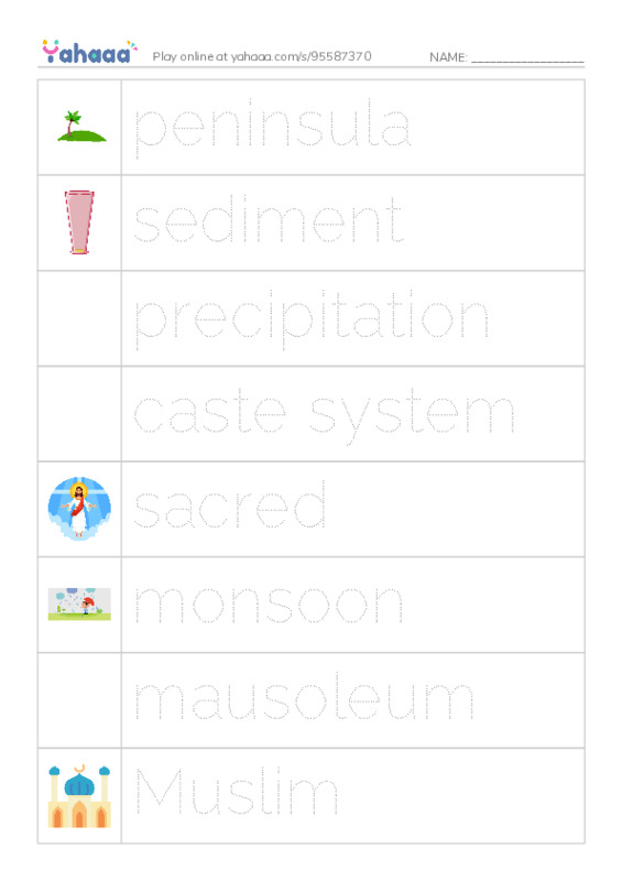 RAZ Vocabulary Y: India PDF one column image words