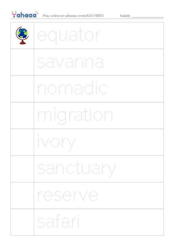 RAZ Vocabulary Y: Kenya PDF one column image words