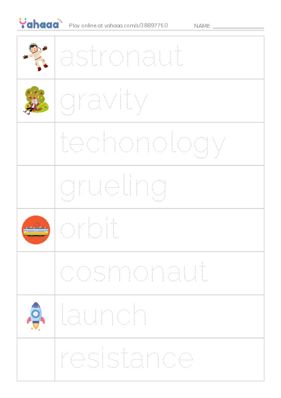 RAZ Vocabulary Y: Life in Space PDF one column image words