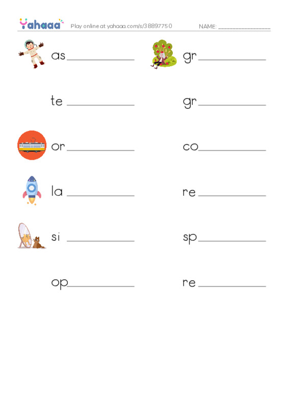RAZ Vocabulary Y: Life in Space PDF worksheet writing row
