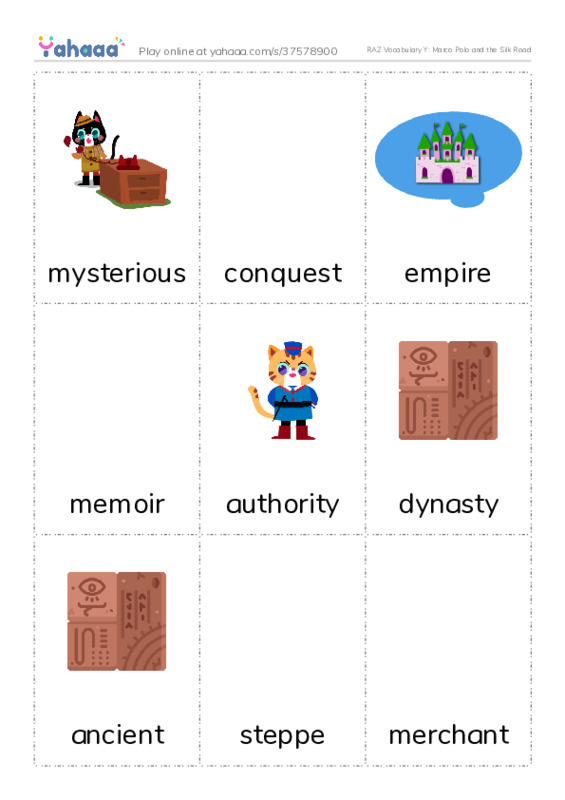 RAZ Vocabulary Y: Marco Polo and the Silk Road PDF flaschards with images