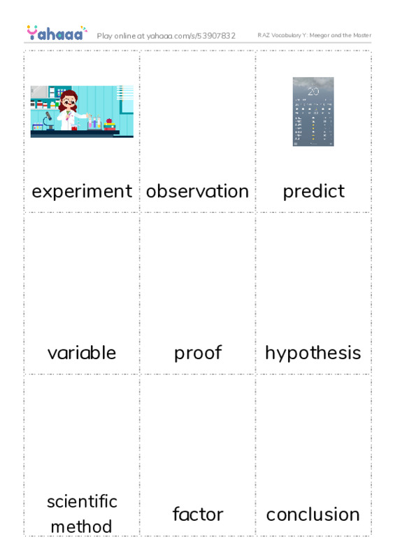 RAZ Vocabulary Y: Meegor and the Master PDF flaschards with images