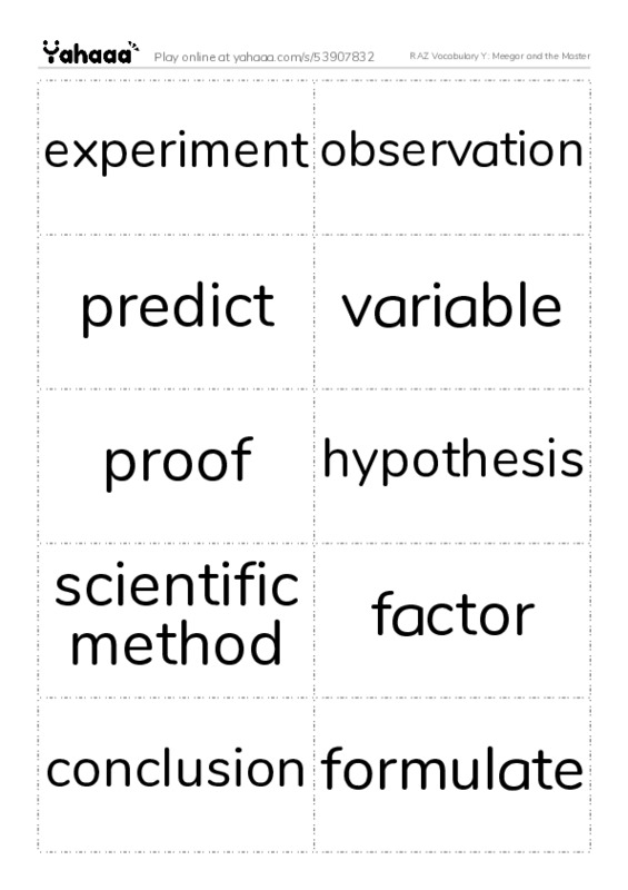 RAZ Vocabulary Y: Meegor and the Master PDF two columns flashcards