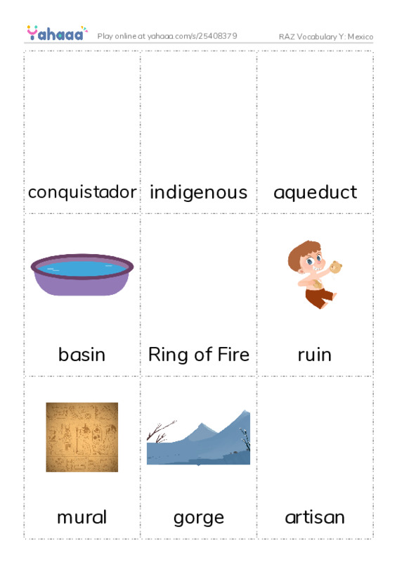 RAZ Vocabulary Y: Mexico PDF flaschards with images