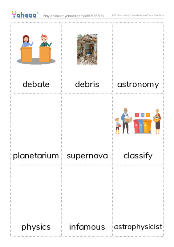 RAZ Vocabulary Y: Neil deGrasse Tyson Star Man PDF flaschards with images