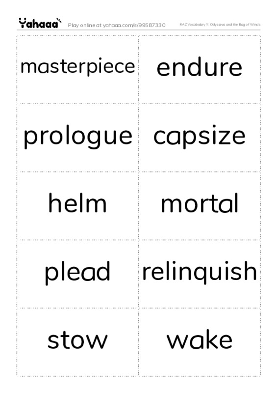 RAZ Vocabulary Y: Odysseus and the Bag of Winds PDF two columns flashcards