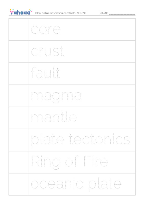 RAZ Vocabulary Y: Plate Tectonics PDF one column image words