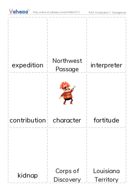 RAZ Vocabulary Y: Sacagawea PDF flaschards with images