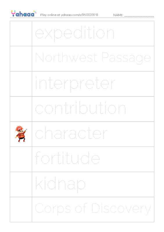 RAZ Vocabulary Y: Sacagawea PDF one column image words