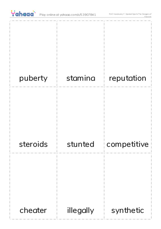 RAZ Vocabulary Y: Spoiled Sports The Dangers of Steroids PDF flaschards with images