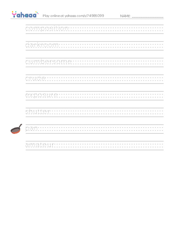 RAZ Vocabulary Y: The Art of Photography PDF write between the lines worksheet