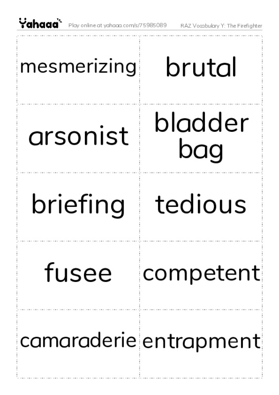 RAZ Vocabulary Y: The Firefighter PDF two columns flashcards