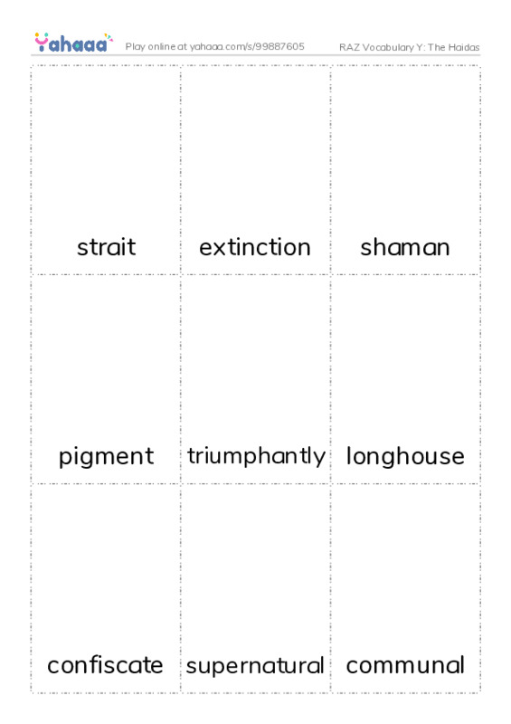 RAZ Vocabulary Y: The Haidas PDF flaschards with images