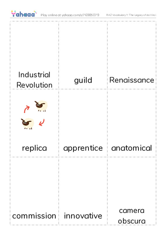 RAZ Vocabulary Y: The Legacy of da Vinci PDF flaschards with images