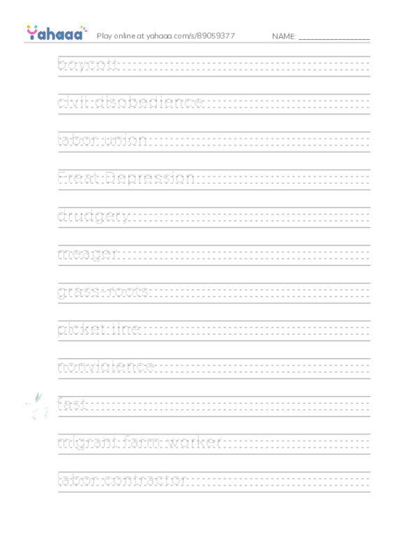 RAZ Vocabulary Y: The Life of Cesar Chavez PDF write between the lines worksheet