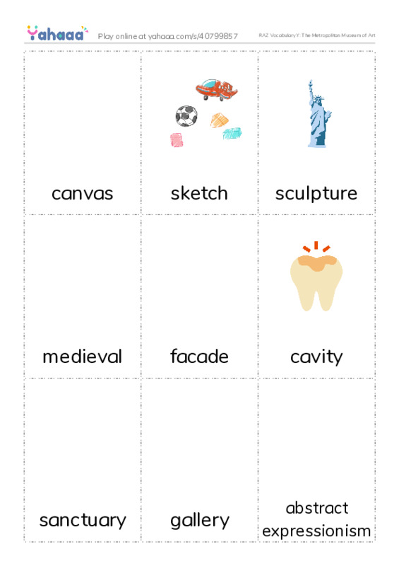 RAZ Vocabulary Y: The Metropolitan Museum of Art PDF flaschards with images