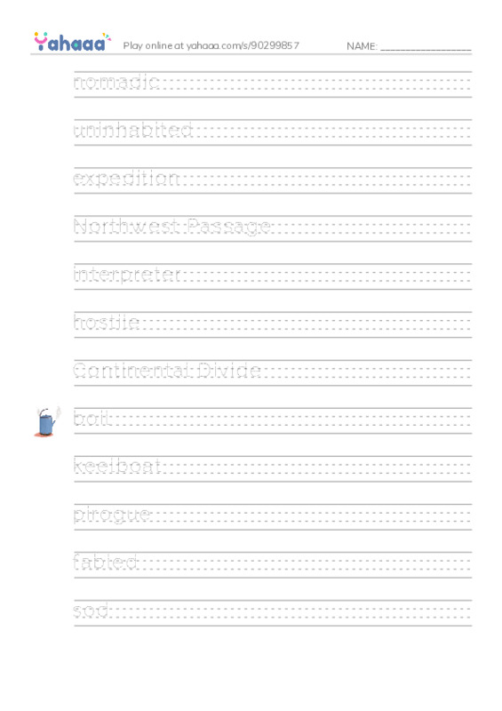 RAZ Vocabulary Y: The Story of Lewis and Clark Book 1 Up the Missouri River PDF write between the lines worksheet