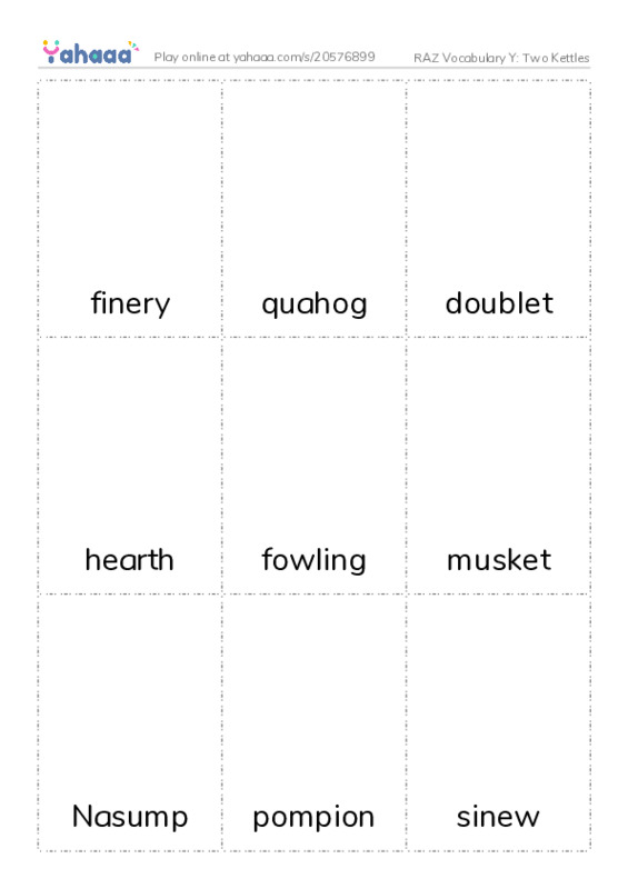 RAZ Vocabulary Y: Two Kettles PDF flaschards with images