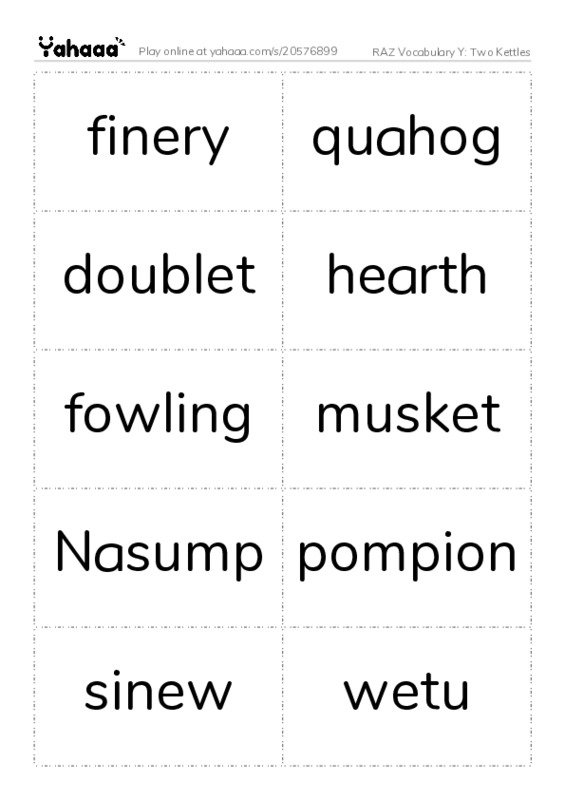 RAZ Vocabulary Y: Two Kettles PDF two columns flashcards