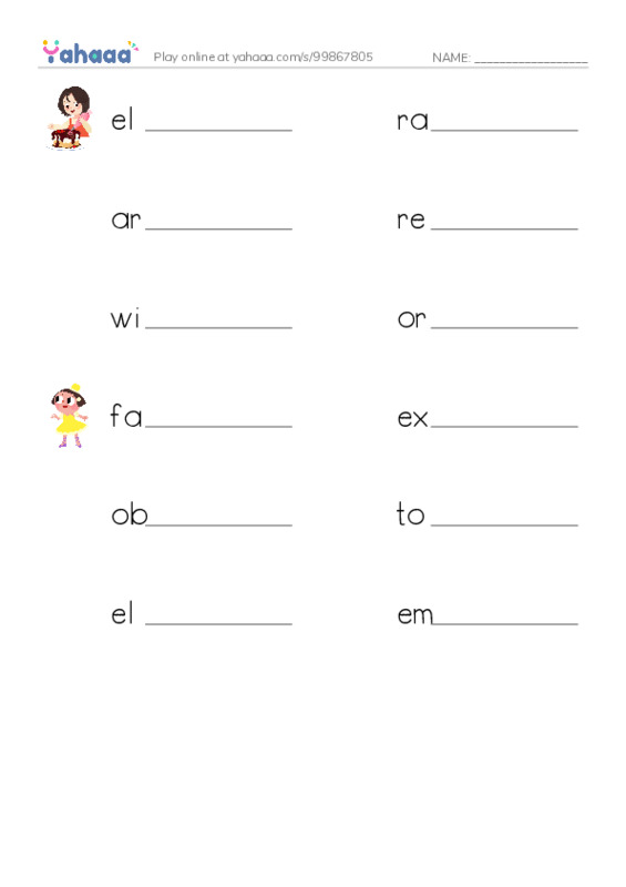RAZ Vocabulary Y: Wild and Wacky World of Wigs PDF worksheet writing row