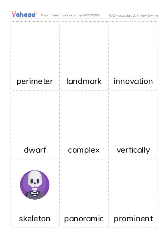 RAZ Vocabulary Z: A New Skyline PDF flaschards with images