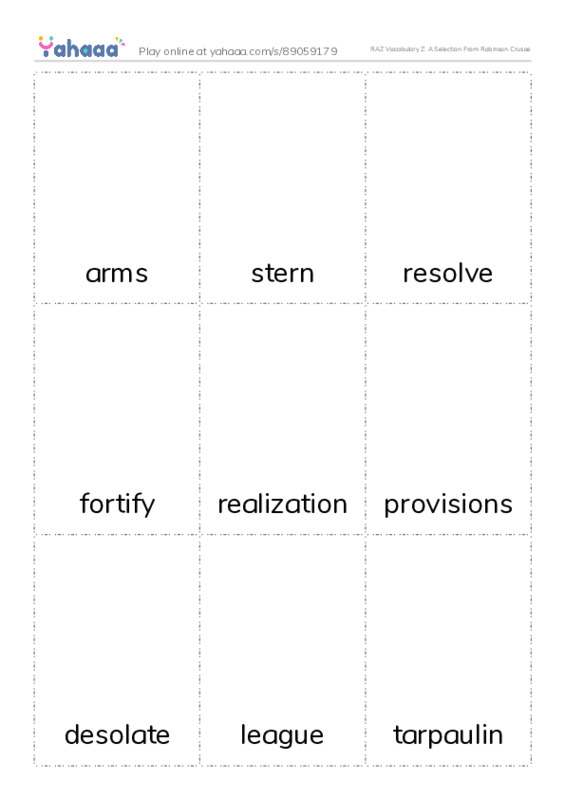 RAZ Vocabulary Z: A Selection From Robinson Crusoe PDF flaschards with images