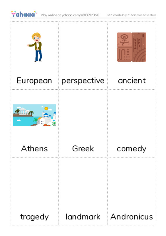 RAZ Vocabulary Z: Acropolis Adventure PDF flaschards with images