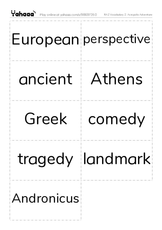 RAZ Vocabulary Z: Acropolis Adventure PDF two columns flashcards