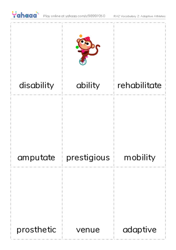RAZ Vocabulary Z: Adaptive Athletes PDF flaschards with images