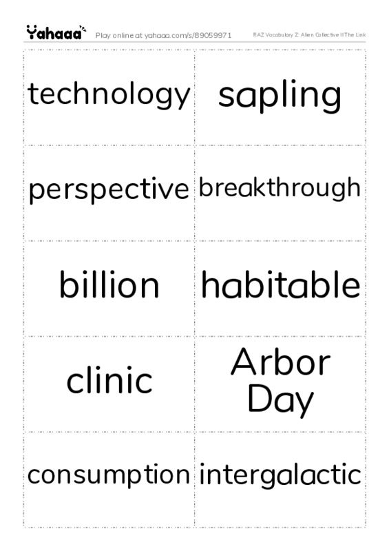 RAZ Vocabulary Z: Alien Collective II The Link PDF two columns flashcards